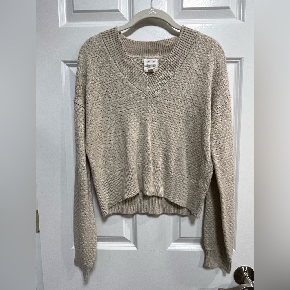Hippie Rose Cream V-Neck Cropped Sweater